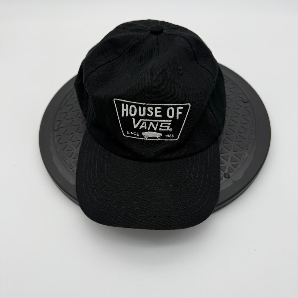 Vans House of Vans Black Adjustable Strapback Hat Apollo USA Skateboard Cap